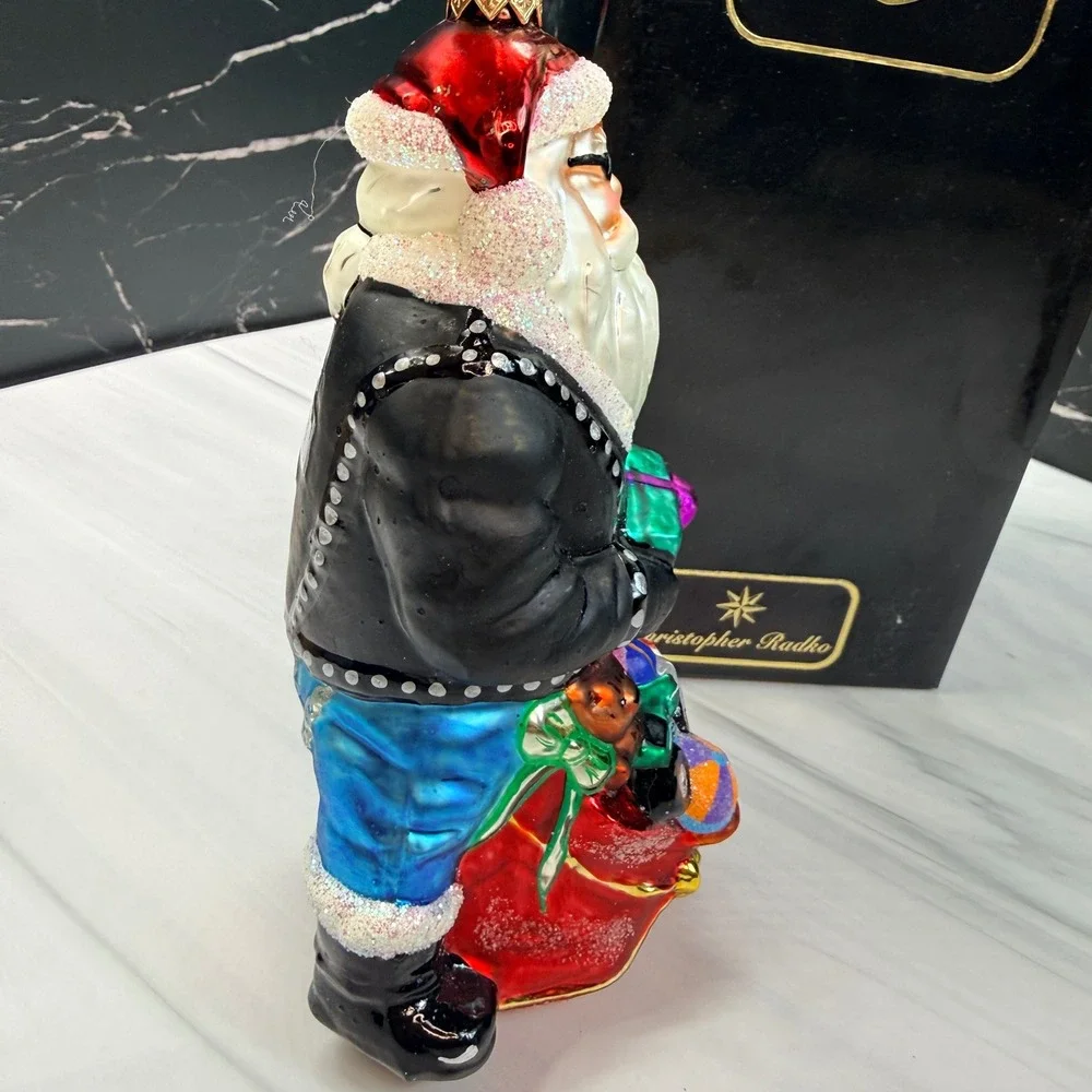 Christopher Radko Harley-Davidson Biker Santa Glass Christmas Ornament with Box